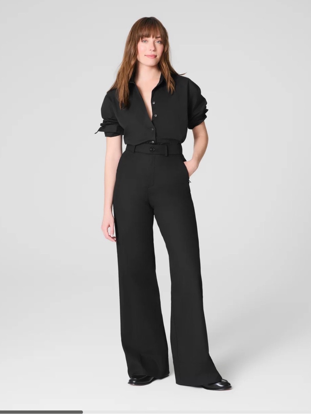 SPANX Black High-Waist Wide-Leg Trousers